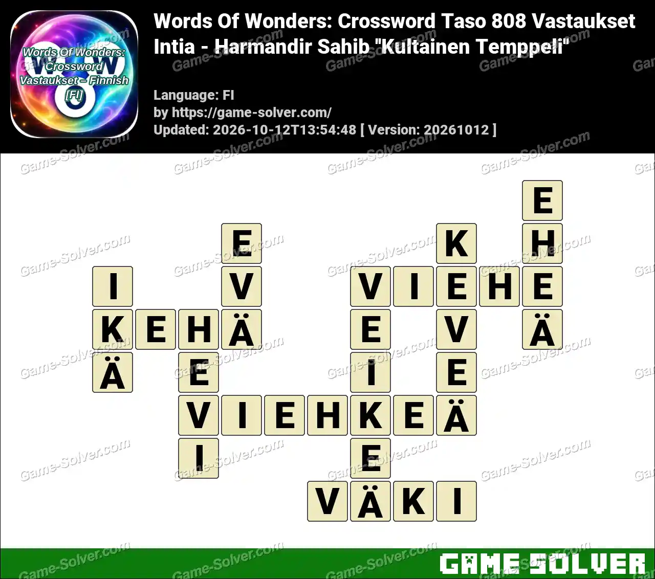 Words Of Wonders: Crossword Taso 808 Vastaukset – Intia – Harmandir Sahib ”Kultainen Temppeli”
